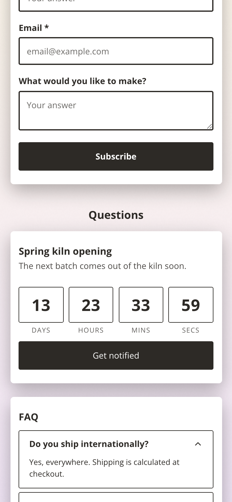 A countdown block ticking on a public profile