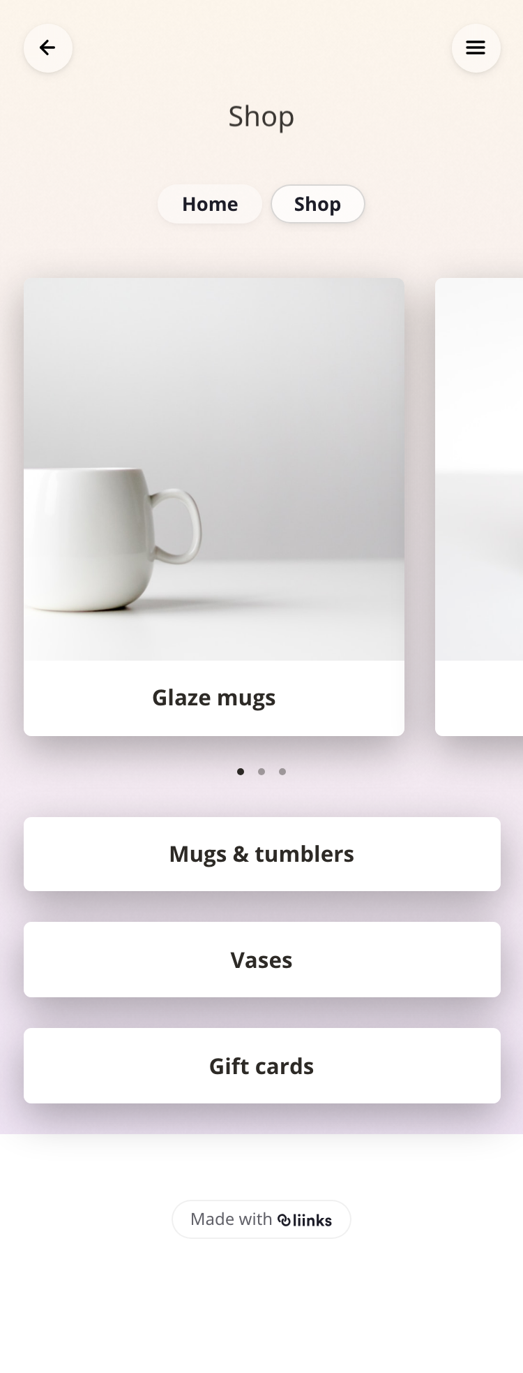 A profile's Shop page open, with page tabs at the top