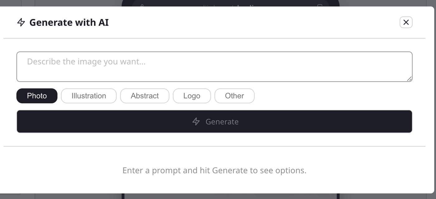 The Generate with AI window with a prompt box and style options