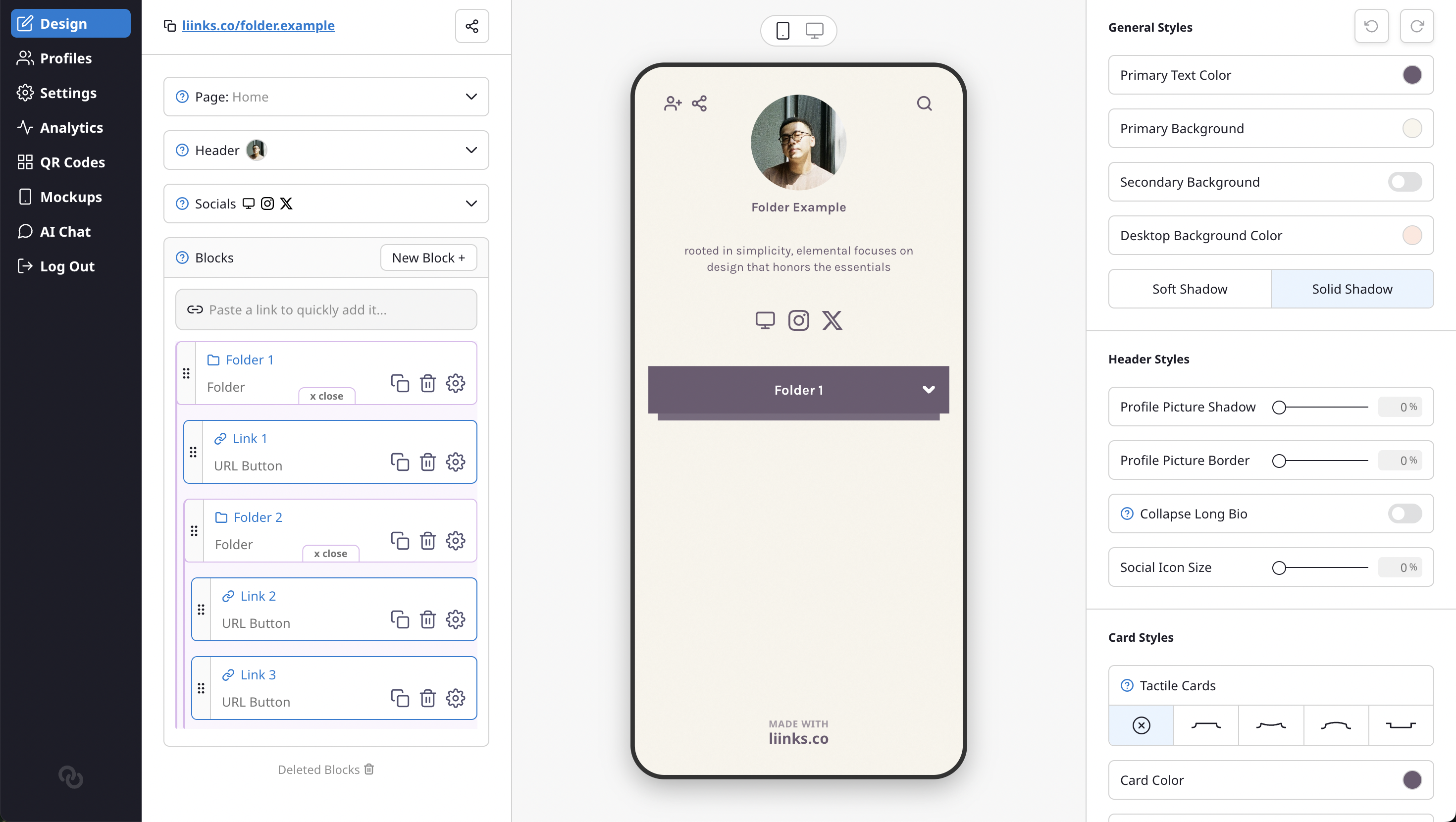 Nested folder blocks in the admin sidebar